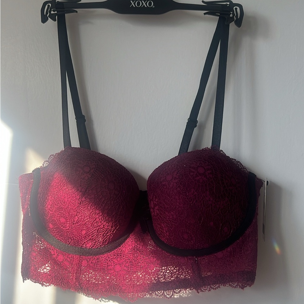 Lace Burgundy and Black Balconette Bra